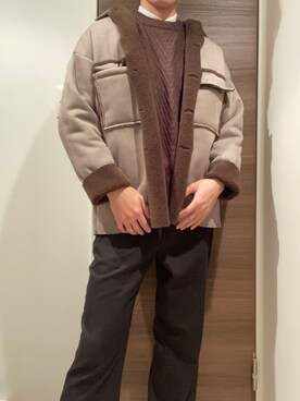 「ムートンジャケット」｜「アイテム（その他アウター）」を使った、光さん（メンズ・179cm）の冬コーディネート