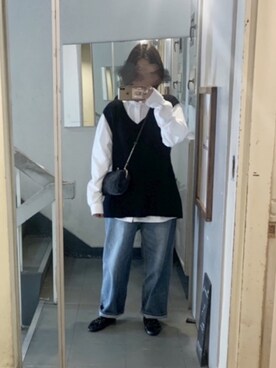 「ノーカラーシャツ」｜「アイテム（バレエシューズ）」を使った、eriさん（レディース・164cm）の冬コーディネート