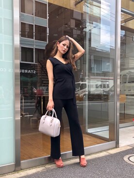 「アイテム（ボストンバッグ、パープル系）」を使った、SAKIさん（レディース・167cm）の夏コーディネート