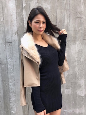 「LIPSERVICE（リップサービス）のアイテム（ライダースジャケット）」を使った、SAKIさん（レディース・167cm）の秋コーディネート