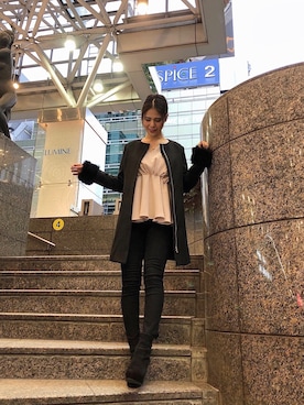 「LIPSERVICE（リップサービス）のアイテム（ノーカラーコート）」を使った、SAKIさん（レディース・167cm）の冬コーディネート