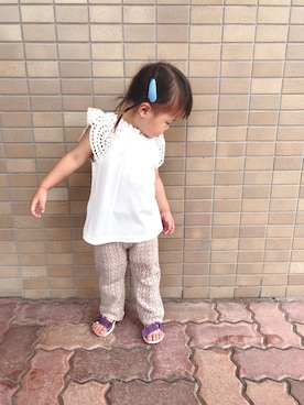 「MARKEY'S（マーキーズ）のアイテム（Tシャツ/カットソー、ホワイト系）」を使った、hare☺︎koiさん（キッズ・90cm）の夏コーディネート