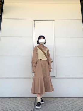 「GUワンピース」｜ぽんずさん（レディース・161cm）の春コーディネート