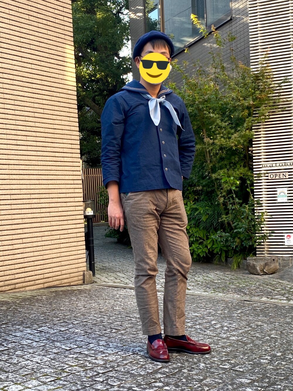 「セーラー服男子、セーラー服、セーラーカラー、セーラーカラーボーイ、セーラー男子、原宿、秋のコーデ、秋コーデ、秋冬」｜「カロメル電子服舗のアイテム（その他アウター、ブルー系）」を使った、たくみさんさん（メンズ・175cm）の秋コーディネートの1枚目の写真