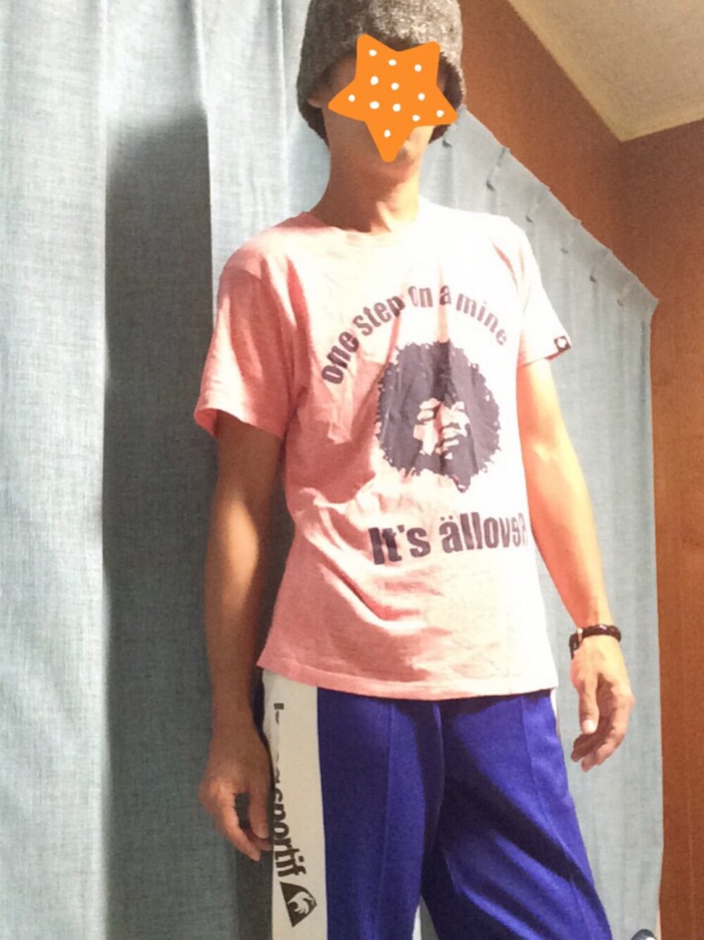 「ジャージ、ルコック、Tシャツ、ルコックスポルティフ、LECOQSPORTIF 」｜「レボラのアイテム（Tシャツ/カットソー、ピンク系）」を使った、たかみつさん（メンズ・170cm）の夏コーディネートの1枚目の写真
