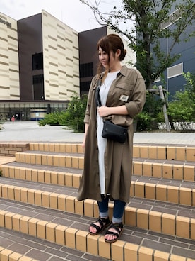 「新作」｜「アイテム（シャツワンピース）」を使った、YUMIEさん（レディース・160cm）の夏コーディネート