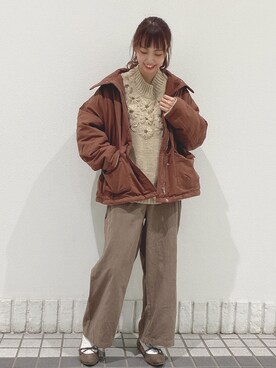 「ブラウンコーデ」｜「アイテム（マウンテンパーカー）」を使った、玲奈さん（レディース・159cm）の冬コーディネート