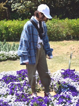 「花見」｜「アイテム（その他）」を使った、ユ.さん（レディース・154cm）の春コーディネート