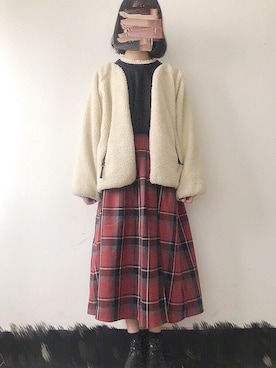 「フリルネック」｜「アイテム（ブルゾン）」を使った、nanakoさん（レディース・164cm）の冬コーディネート