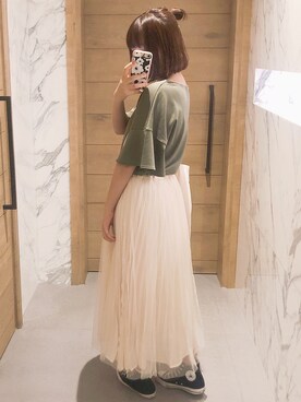 「one after another NICE CLAUP（ワンアフターアナザーナイスクラップ）のリバーシブルプリーツスカート（スカート）」を使った、nanakoさん（レディース・164cm）の春コーディネート