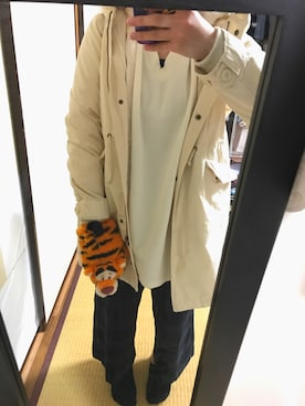 「ディズニー」｜「アイテム（モッズコート）」を使った、桃海さん（レディース・155cm）の冬コーディネート