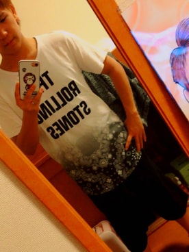 「The Rolling Stones 50th Ａnniversary（ザ　ローリングストーンズ）のアイテム（Tシャツ/カットソー、ホワイト系）」を使った、Atsushiさん（メンズ）の夏コーディネート