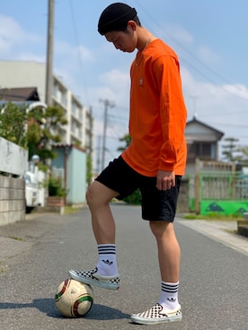 「adidas Originals（アディダスオリジナルス）のアイテム（ソックス/靴下、ホワイト系）」を使った、ゆーとすたいるさん（メンズ・168cm）の春コーディネート