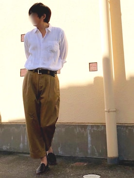 「markaware（マーカウェア）のアイテム（チノパンツ）」を使った、ひろっぴ▷MBラボさん（メンズ・178cm）の秋コーディネート