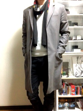 「ディーゼル」｜「アイテム（チェスターコート）」を使った、hideさん（メンズ・175cm）の秋コーディネート