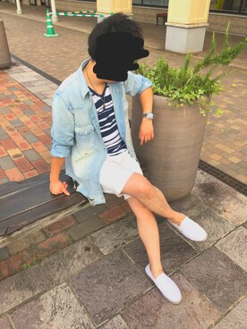 「DOWBL（ダブル）のアイテム（トップス）」を使った、Naokiさん（メンズ・160cm）の夏コーディネート