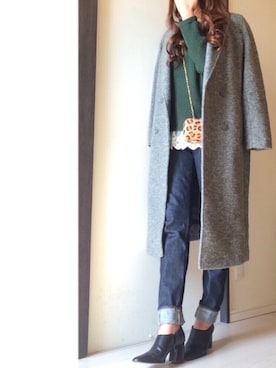 「モスグリーン」｜「アイテム（その他アウター）」を使った、kaco…＊さん（レディース・160cm）の秋コーディネート