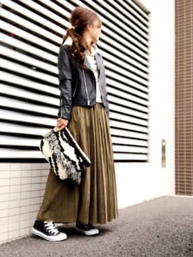 「UNIQLO（ユニクロ）のアイテム（ライダースジャケット）」を使った、kaco…＊さん（レディース・160cm）の秋コーディネート