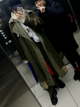 「アイテム（トレンチコート、グリーン系）」を使った、:)さん（メンズ・175cm）の冬コーディネート