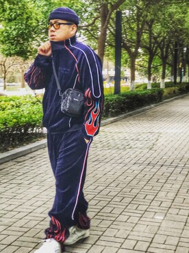 「GUNCのアイテム（カバーオール、その他）」を使った、Orient Pangさん（メンズ・182cm）の冬コーディネート