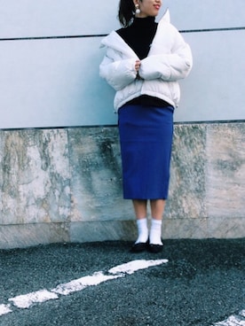 「ひざ丈スカート」｜「アイテム（ジャケット/アウター）」を使った、risaさん（レディース・157cm）の冬コーディネート
