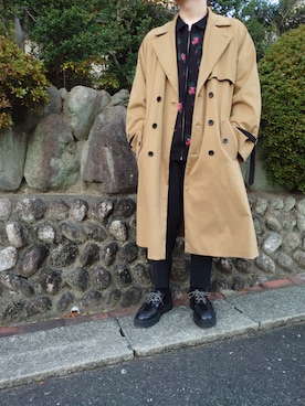「RYO TAKASHIMA（リョウタカシマ）のアイテム（トレンチコート）」を使った、たかてぃんさん（メンズ・166cm）の冬コーディネート