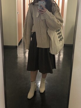 「LOWRYS FARM（ローリーズファーム）のストレッチヒールブーツ　851418（ブーツ）」を使った、yunaさん（レディース・155cm）の秋コーディネート