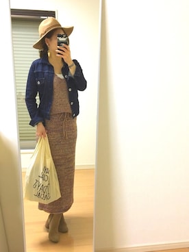 「ニットキャミソール」｜「アイテム（デニムジャケット）」を使った、kaorin☆さん（レディース・156cm）の冬コーディネート