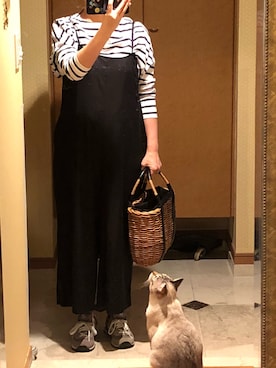 「MACKINTOSH PHILOSOPHY（ﾏｯｷﾝﾄｯｼｭ ﾌｨﾛｿﾌｨｰ）の【店舗限定】アラログトートL（かごバッグ）」を使った、はらさとさん（レディース・163cm）の春コーディネート