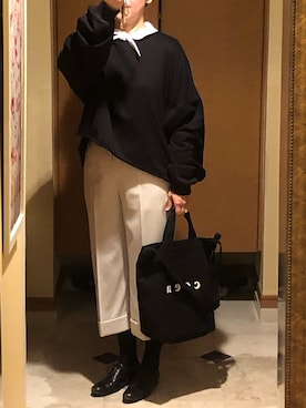 「マーガレット・ハウエル(MARGARET HOWELL)」｜「アイテム（スウェット）」を使った、はらさとさん（レディース・163cm）の冬コーディネート