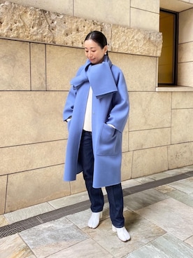 「ベーシック/トラッド」｜「アイテム（ノーカラーコート）」を使った、DEGAWAAKIKOさん（レディース・153cm）の秋コーディネート