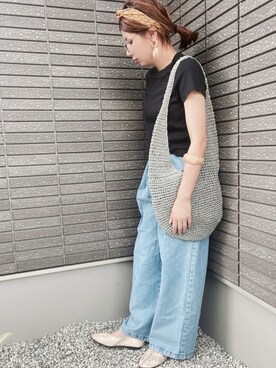 「UNIQLO（ユニクロ）のスーピマコットンリブクルーネックT（半袖）（Tシャツ/カットソー）」を使った、coco☆2009さん（レディース・157cm）の夏コーディネート