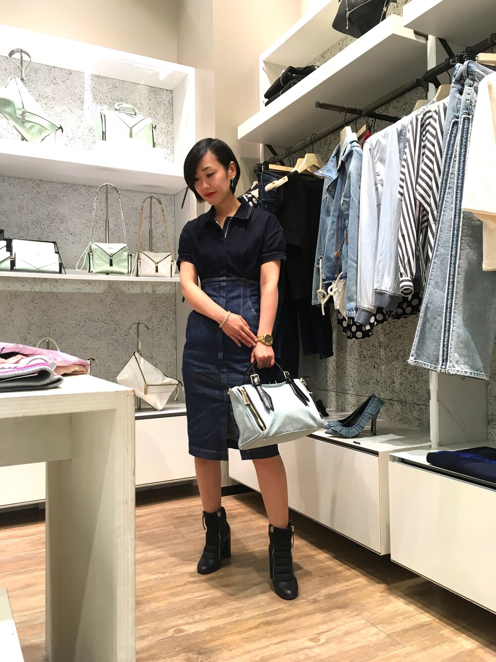 「Diesel、ディーゼル、デニム、ワンピース」｜「DIESELのアイテム（ワンピース、ブルー系）」を使った、DIESEL_yuki.uさん（レディース・156cm）の春コーディネートの1枚目の写真