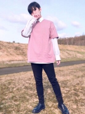 Gu ジーユー のtシャツ カットソー ピンク系 を使ったメンズ人気ファッションコーディネート Wear