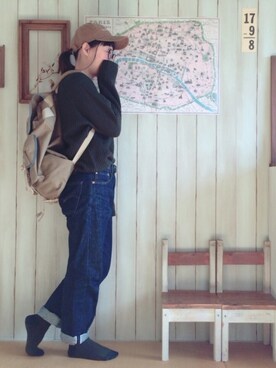 「salut!（サリュ!）のアイテム（キャップ）」を使った、marimo++さん（レディース・156cm）の冬コーディネート