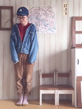 「WEAR昭和部」｜「アイテム（デニムジャケット）」を使った、marimo++さん（レディース・156cm）の春コーディネート