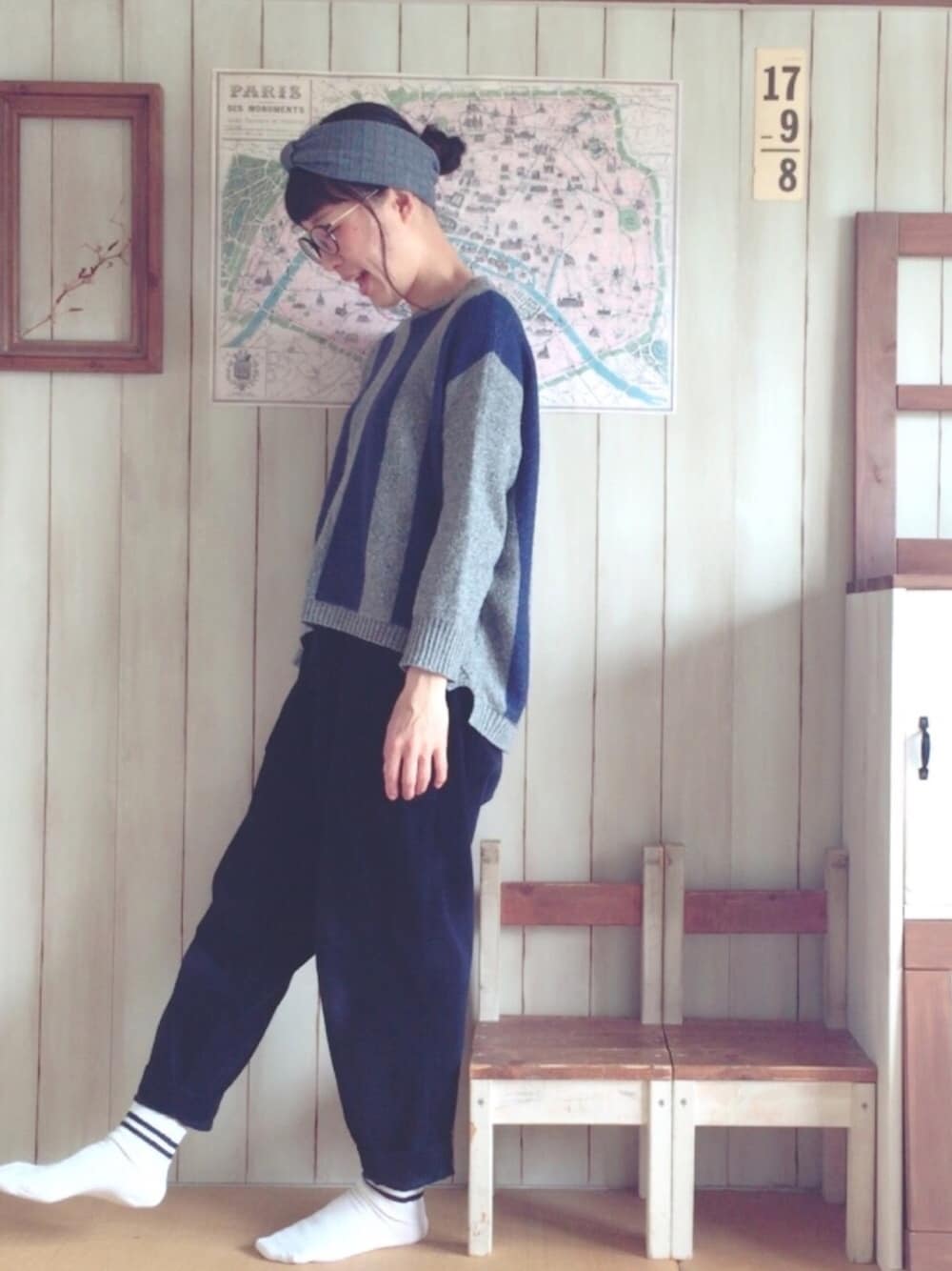 「カジュアル、ゆるコーデ、ママコーデ、WEAR昭和部」｜「niko and...のアイテム（ニット/セーター、グレー系）」を使った、marimo++さん（レディース・156cm）の春コーディネートの1枚目の写真