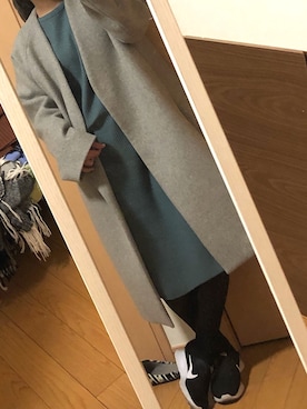 「ワッフルニット」｜「アイテム（その他アウター）」を使った、naaさん（レディース・159cm）の冬コーディネート