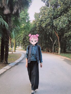 「工装」｜「アイテム（その他）」を使った、LI_李开心さん（レディース・158cm）の秋コーディネート