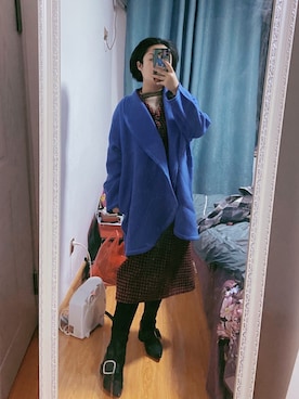 「アイテム（ダッフルコート、パープル系）」を使った、LI_李开心さん（レディース・158cm）の冬コーディネート