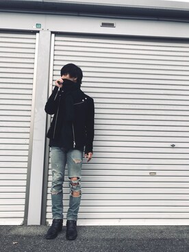 「L.H.P（エルエイチピー）のアイテム（ライダースジャケット）」を使った、しょーたろんさん（メンズ・167cm）の秋コーディネート