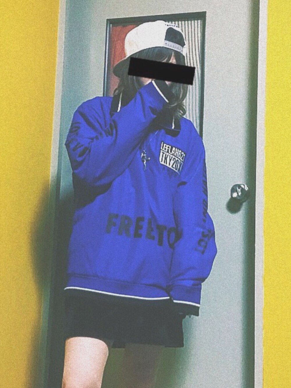 「skater、street、streetstyle、streetfashion、スケータースタイル、ストリート、ストリート系、スト系、LEFLAH、レフラー」｜「LEFLAHのアイテム（ナイロンジャケット、ブルー系）」を使った、宇宙人 4103号 さん（レディース・155cm）の春コーディネートの1枚目の写真