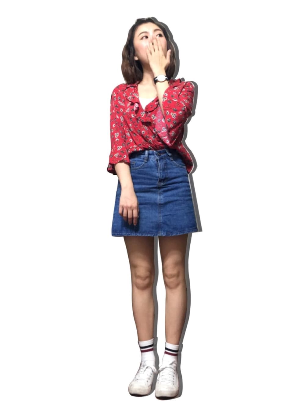 「休日コーデ、fashion、春コーデ、春、甘辛mix」｜「MUJI Laboのアイテム（スニーカー、ホワイト系）」を使った、mssixさん（レディース・162cm）の春コーディネートの1枚目の写真