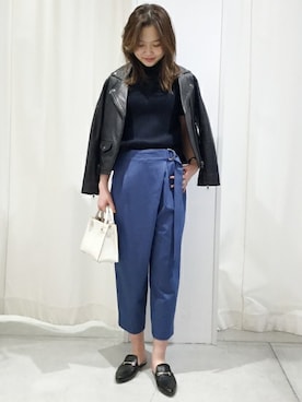 「JOURNAL STANDARD relume（ジャーナルスタンダード　レリューム）のアイテム（ライダースジャケット）」を使った、JOURNAL STANDARD relume自由が丘店スタッフさん（レディース・163cm）の冬コーディネート
