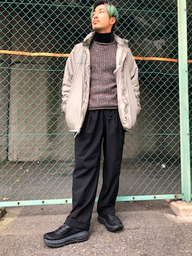「BASISBROEK（バシスブルック）のアイテム（カーゴパンツ）」を使った、Rakuさん（メンズ・178cm）の冬コーディネート