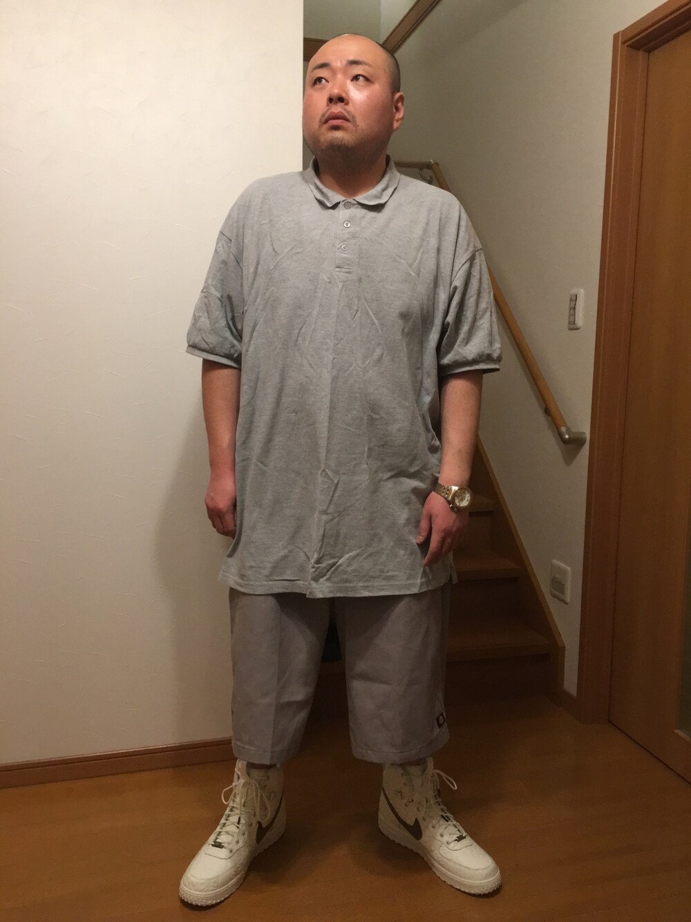 「シンプル、お洒落さんとつながりたい、NIKE、プロクラブ、ディッキーズ(Dickies)、ティンバーランド、ヒップホップ、Ｂ－ｂｏｙ、30代」｜「PRO CLUB のアイテム（ポロシャツ、グレー系）」を使った、AVALANCHEさん（メンズ・178cm）の冬コーディネートの1枚目の写真