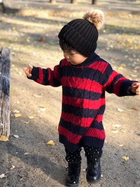 「ロングニット」｜「アイテム（帽子）」を使った、pepe☻ryo❀sup♔twaさん（キッズ・90cm）の秋コーディネート