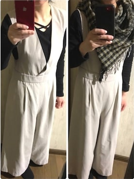「HusHusH（ハッシュアッシュ）のアイテム（オールインワン・サロペット）」を使った、めぇめぇ羊さん（レディース・161cm）の冬コーディネート