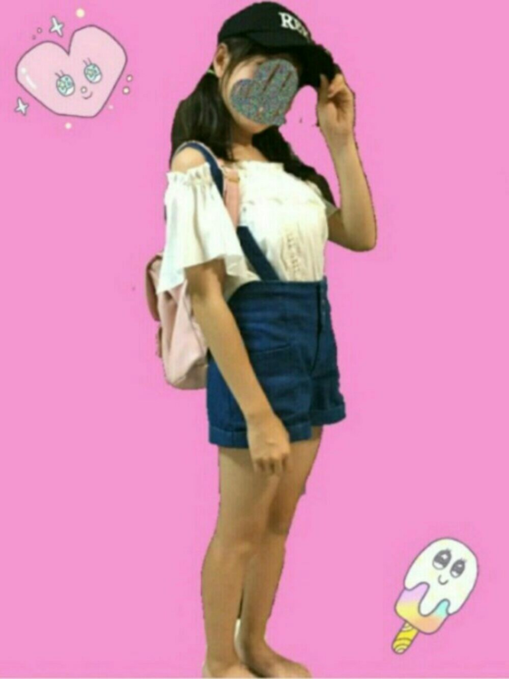 「repipi armarioのアイテム（キャップ、ブラック系）」を使った、🍎りんご🍎さん（キッズ・150cm）の夏コーディネートの1枚目の写真