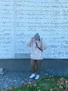 「BEN DAVIS（ベンデイビス）のアイテム（ニットキャップ/ビーニー）」を使った、minさん（レディース・153cm）の秋コーディネート